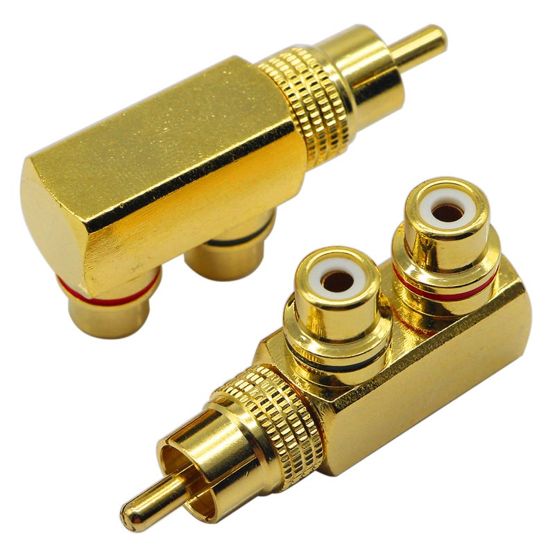 zdyCGTime RCA Splitter Adapter,90 Degree Right Angle RCA Male to 2 RCA Female Plug Audio Video Splitter Adapters Gold-Plated Metal Connector M/F(2 Pack) - Image 1